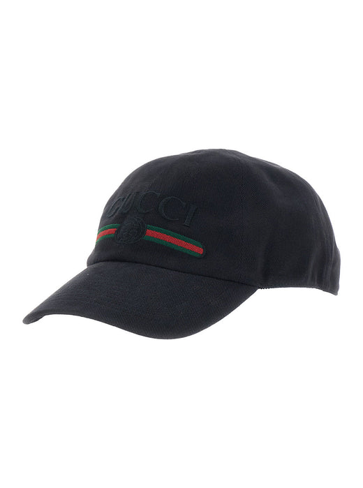 Gucci 875736 Embroidered Logo Baseball Cap — Black Cotton Caps
