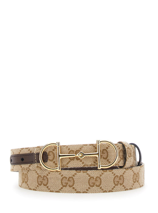 Gucci Reversible Horsebit Belt — Brown Leather And Gg Canvas