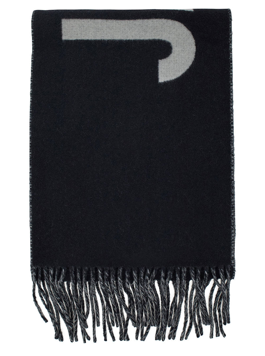Jacquemus Logo-Embroidered Wool Scarf — Black Scarfs
