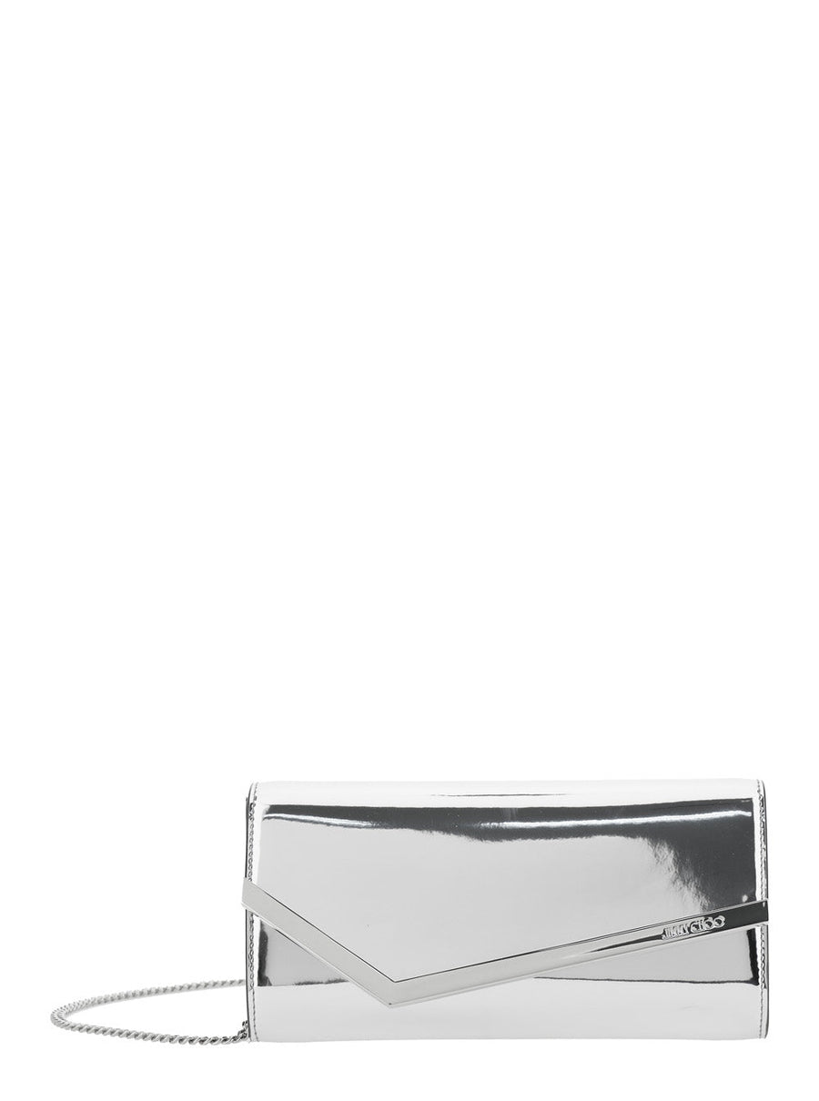 Jimmy Choo Emmie Clutch — Silver Leather And Fabric Blend