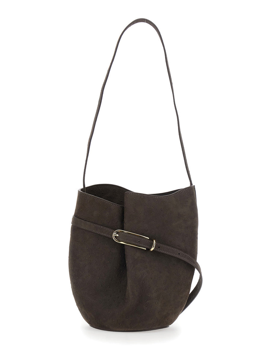 Liffner Suede Calf Leather Crossbody Bag — Brown