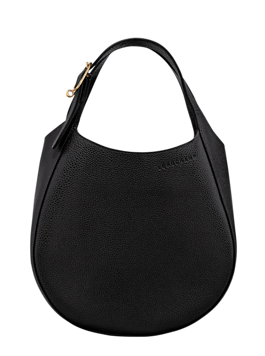 Longchamp Le Foulonné Shoulder Bag — Black Calf Leather