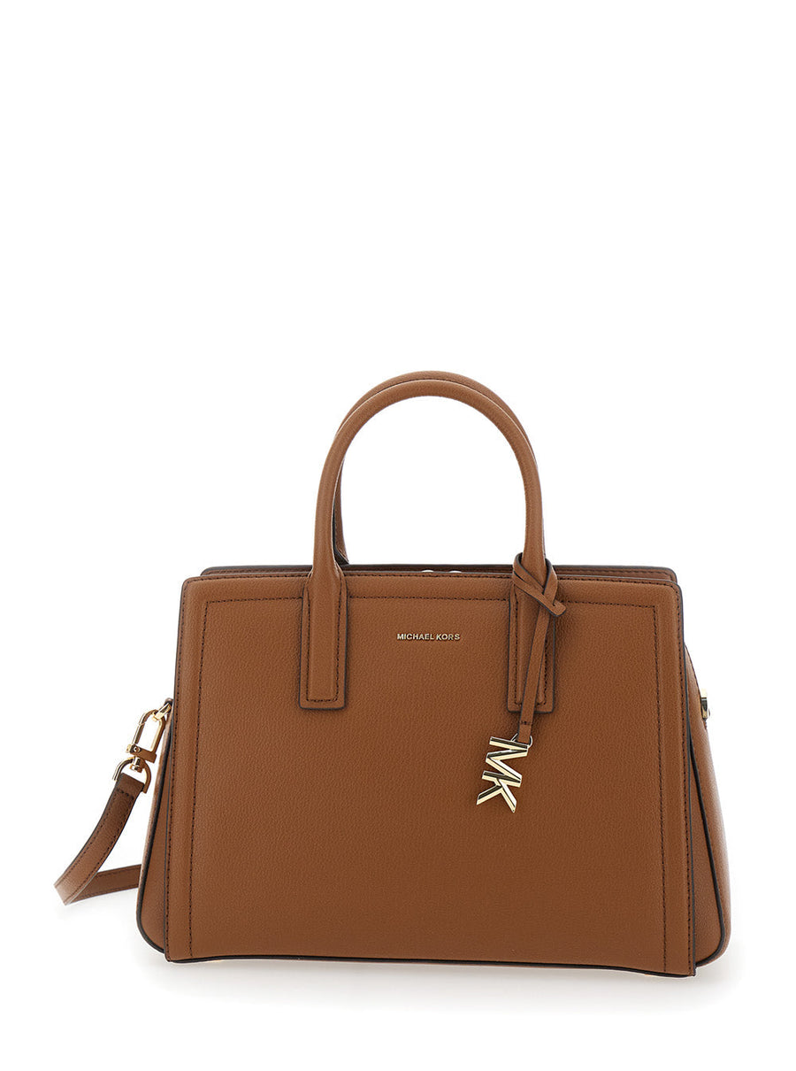 Michael Michael Kors Structured Leather Top Handle Bag — Brown Cow