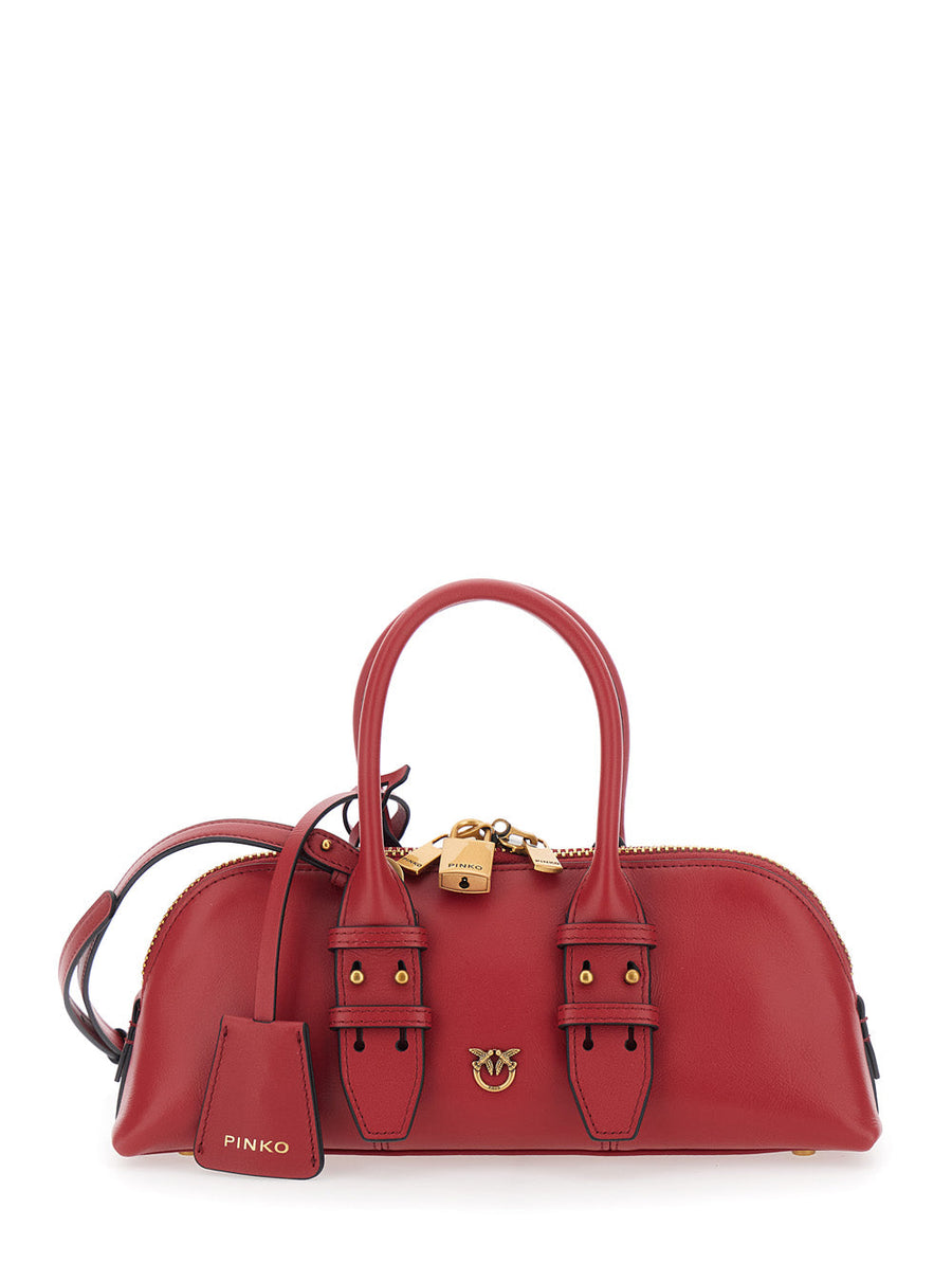Pinko Bowling Horizontal Shoulder Bag — Red Leather