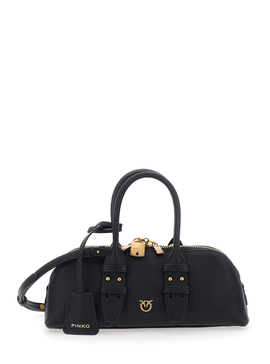 Pinko Structured Leather Top Handle Bag — Black