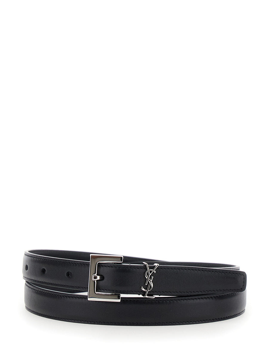 Saint Laurent Cassandre Belt — Black Leather