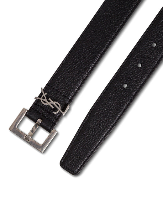 Saint Laurent Logo Buckle Leather Belt — Black