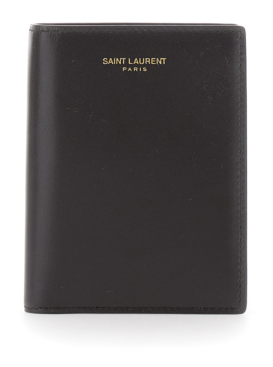 Saint Laurent Leather Logo Card Case — Black Cases