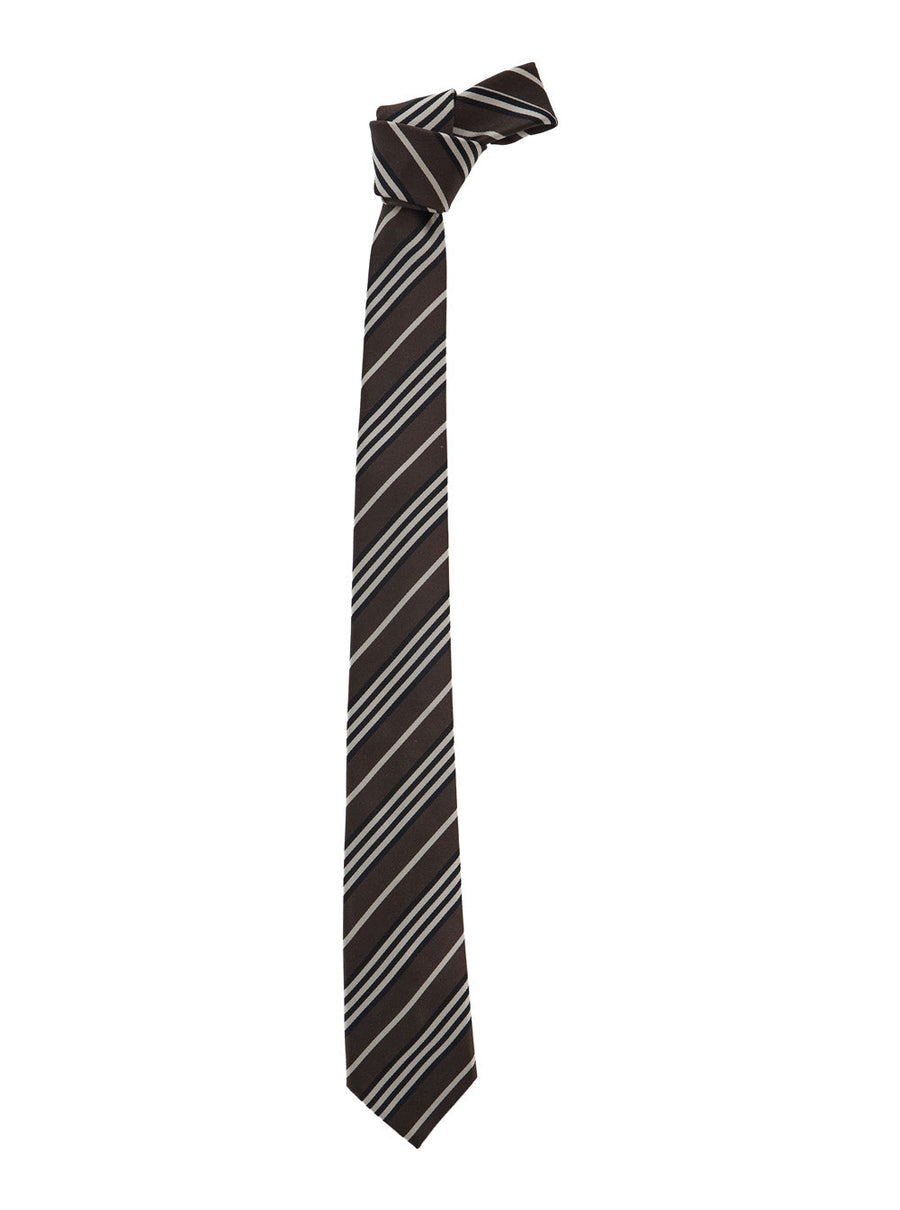 Saint Laurent Striped Silk Necktie — Brown Neckties