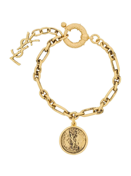 Saint Laurent Chain Link With Cassandre Charm Bracelet — Gold Brass Bracelets