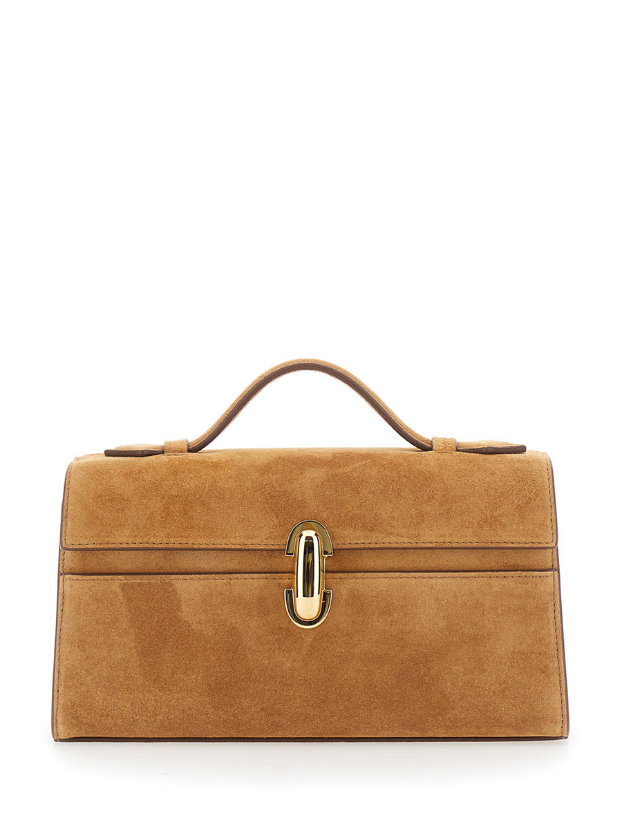 Savette Symmetry Pochette Top Handle Bag — Brown Suede