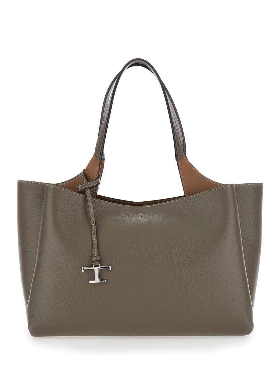 Tods Leather Top Handle Shoulder Bag — Gray