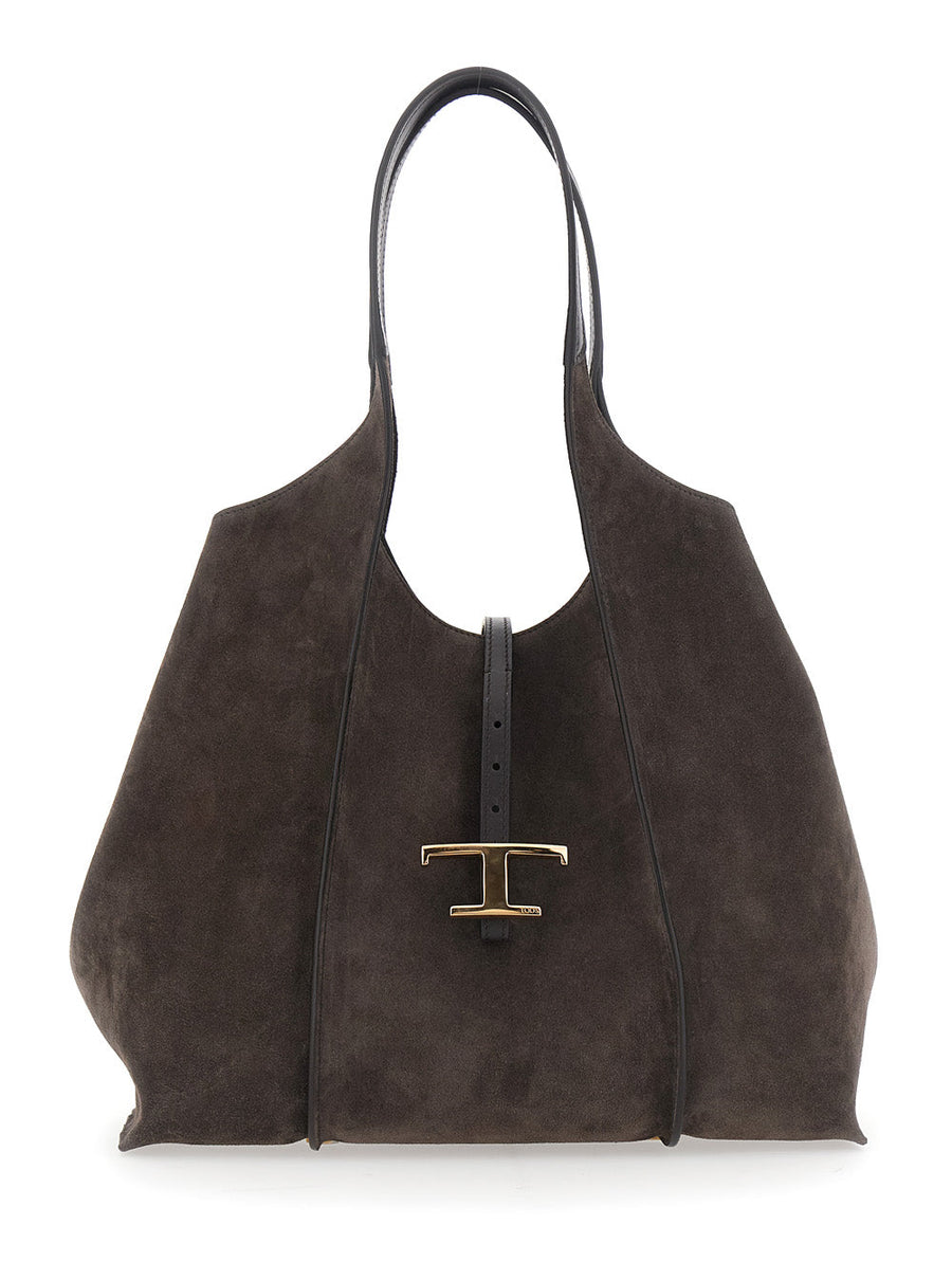Tods Suede Calf Leather Shoulder Bag — Brown