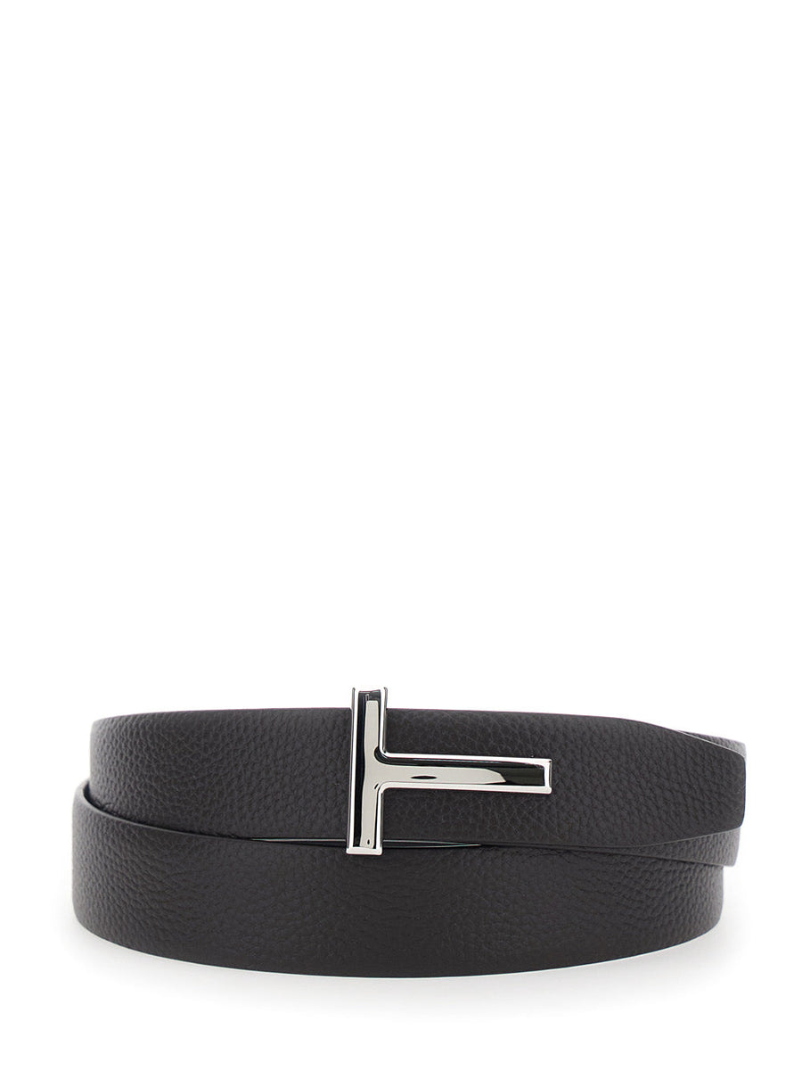 Tom Ford Leather T-Buckle Belt — Brown Calf
