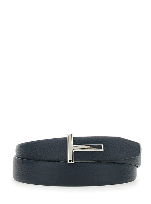 Tom Ford T-Buckle Reversible Leather Belt — Blue Calf