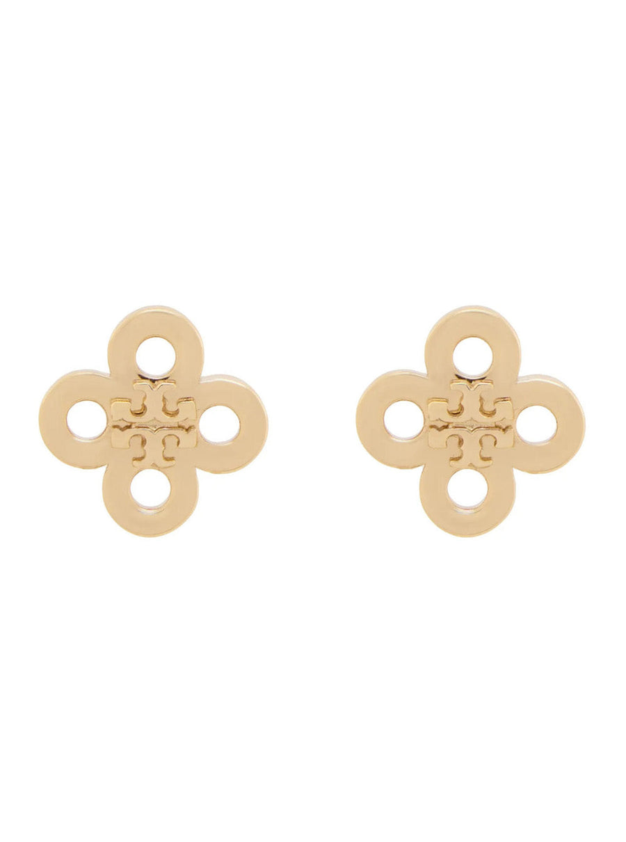 Tory Burch Forget Me Not Clover Earrings — Gold Metal