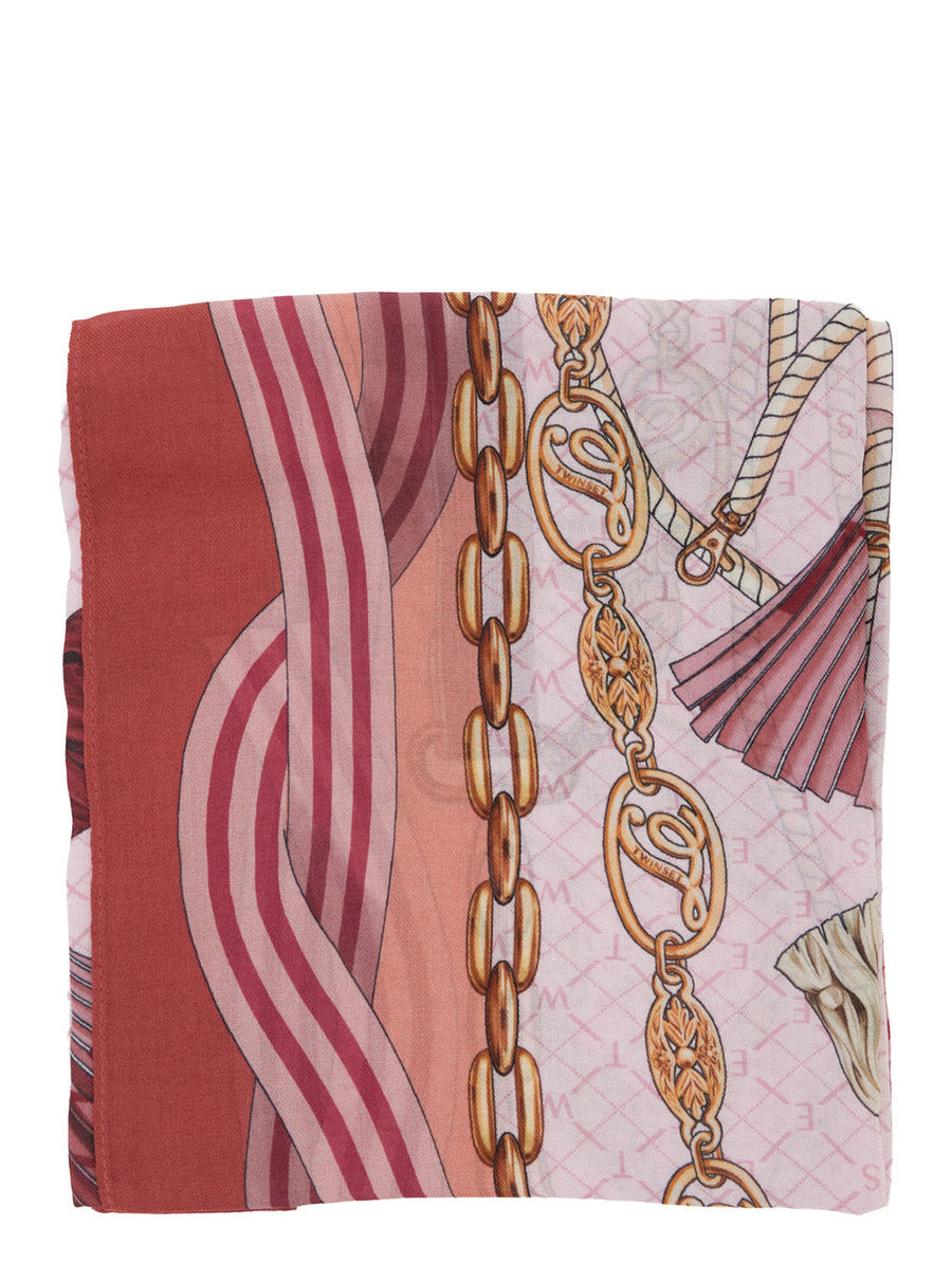 Twinset Chain And Stripe Modal Scarf — Multicolor Scarfs