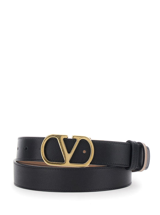 Valentino Garavani Reversible Calf Leather Belt — Black