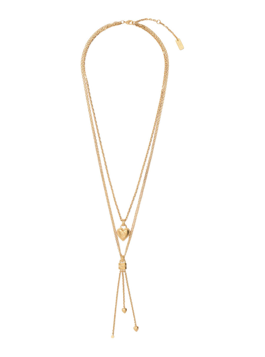 Chloé Layered Chain With Logo Pendant And Padlock Necklace — Gold Brass Necklaces