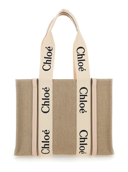 Chloé Medium Woody Tote Bag — Beige Linen