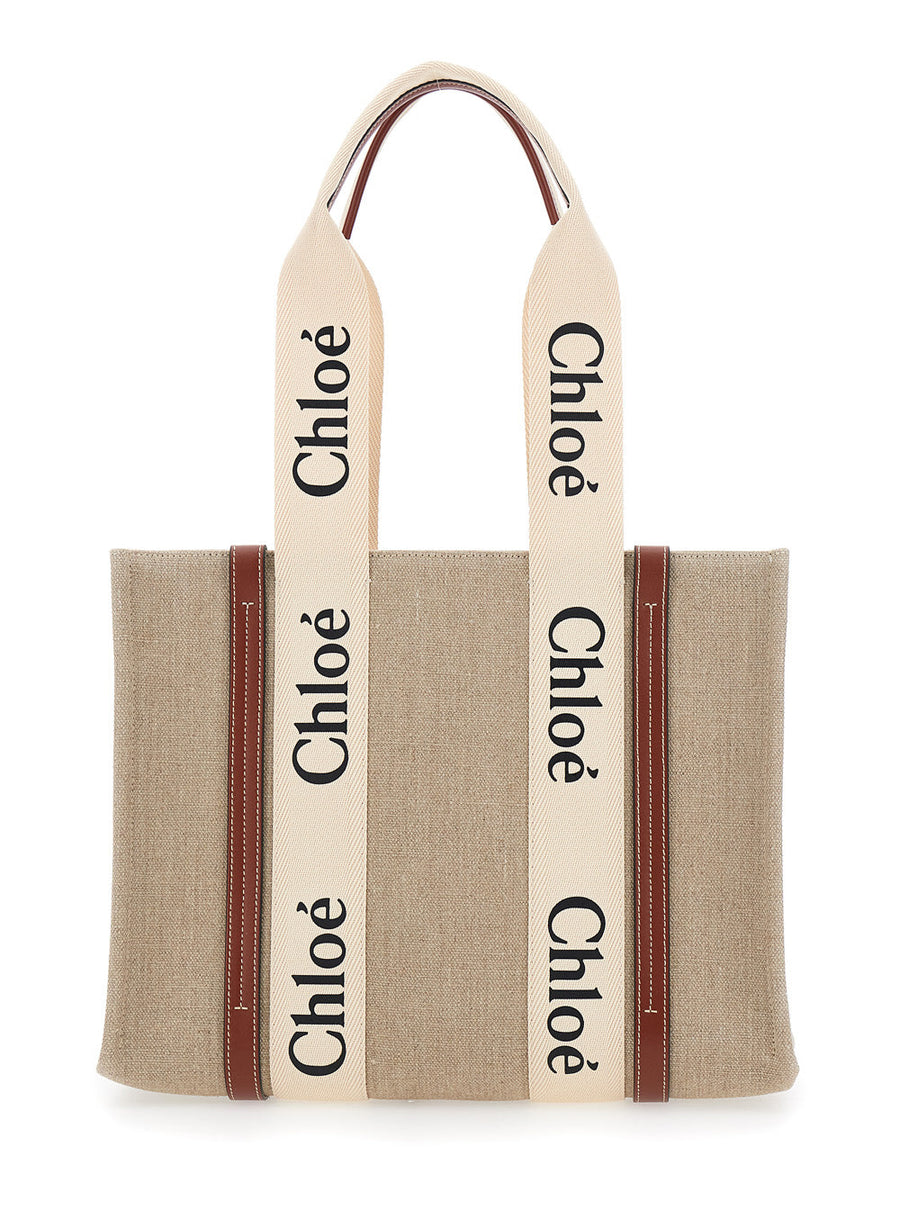 Chloé Woody Tote Bag — Beige Linen