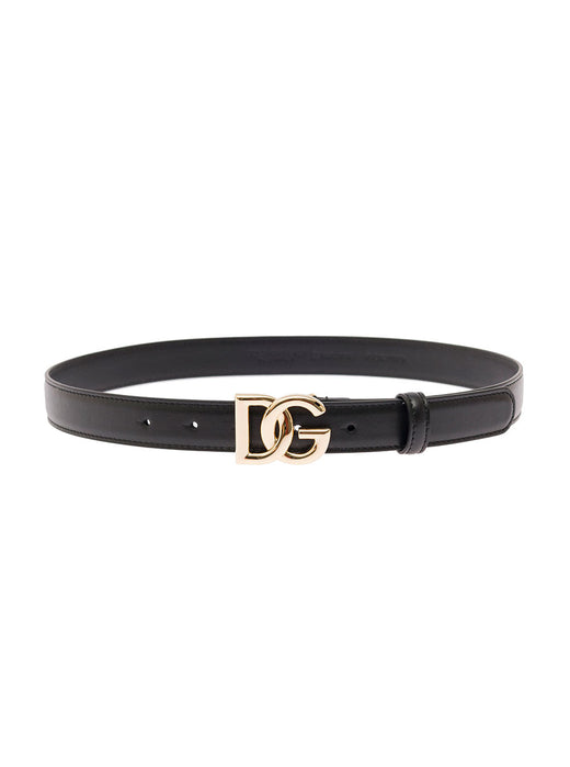 Dolce & Gabbana Leather With Dg Logo Buckle Belt — Black Calf