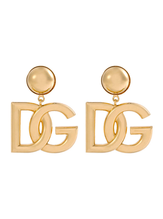 Dolce & Gabbana Logo Pendant Clip Earrings — Gold Brass