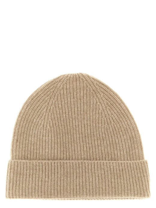 Ballantyne Cashmere Ribbed Beanie — Beige Pure Beanies