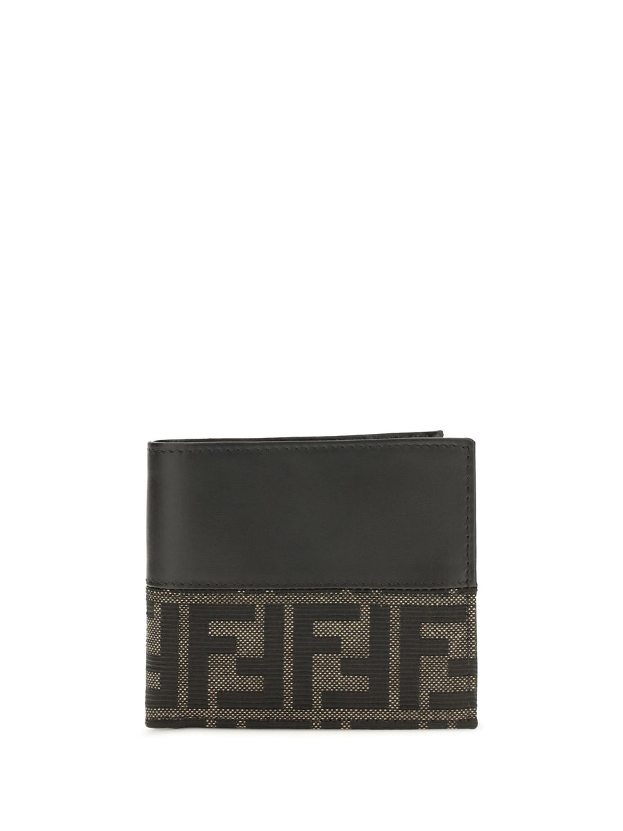 Fendi Ff Jacquard Bifold Wallet — Black Calf Leather Bos Taurus