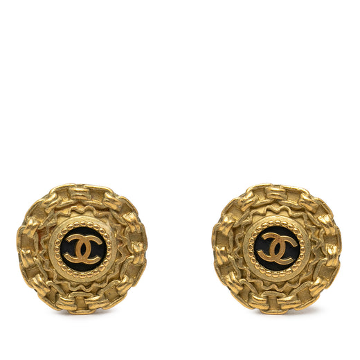 CC Gold Plated Enamel Round Clip On Earrings - Image 1