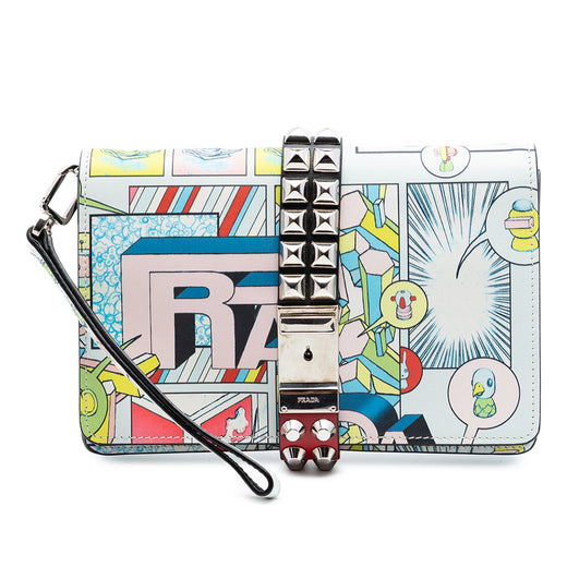 Comic Print Studded Leather Elektra Clutch - Image 1