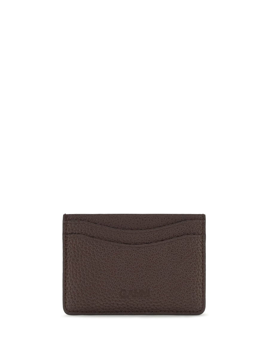 Ganni Grained Recycled Polyester Card Case — Brown Wallets & Purses
