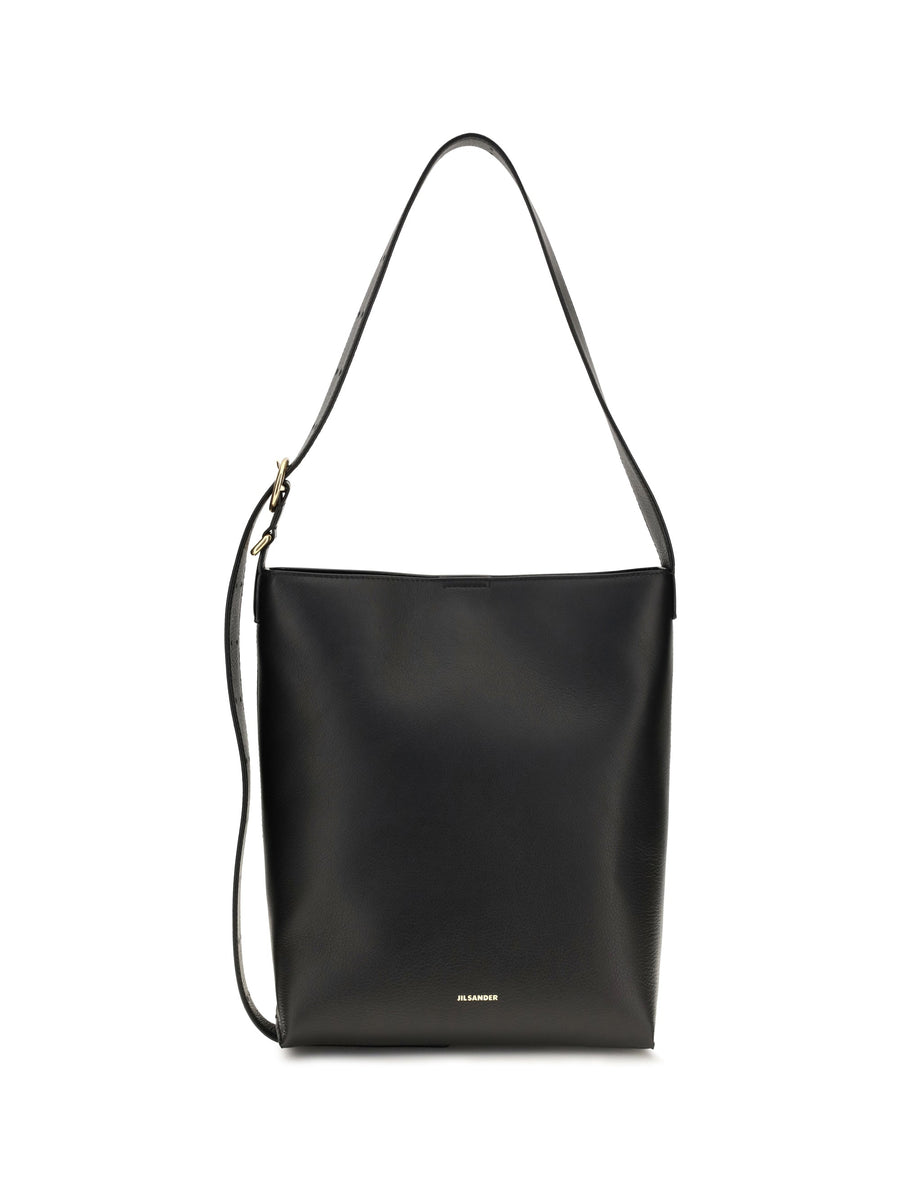 Jil Sander Cannolo Shoulder Bag — Black Calf Leather Bos Taurus