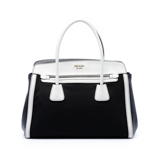 Bicolor Saffiano Cuir Trimmed Canvas Satchel - Image 1