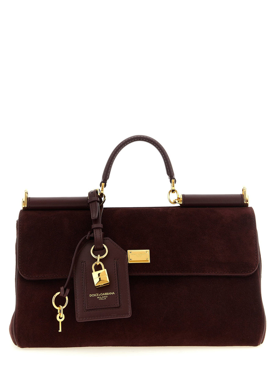 Dolce & Gabbana My Sicily Top Handle Bag — Burgundy Suede Body