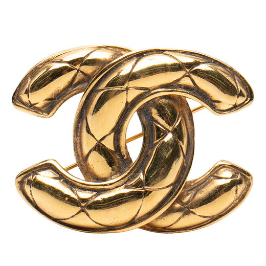 Gold Plated CC Quilted Brooch - Image 1