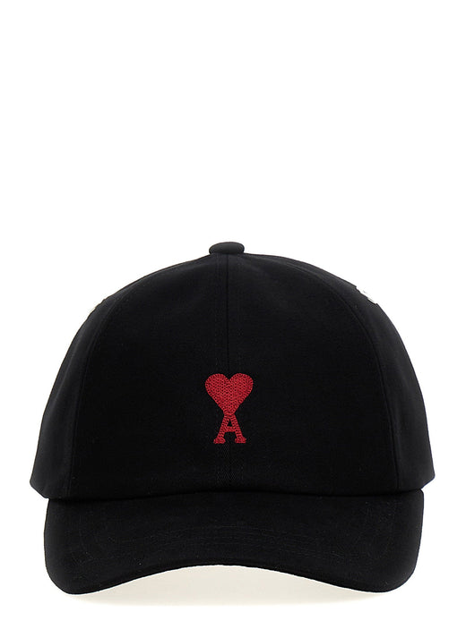Ami Paris Logo-Embroidered Cotton Baseball Cap — Black Caps