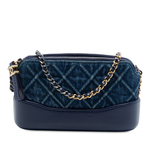 Quilted Denim Gabrielle Double Zip Clutch with Chain - Image 1