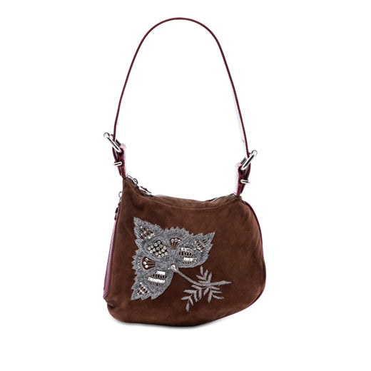 Sequin and Crystal Embellished Suede Oyster Shoulder Bag - Image 1