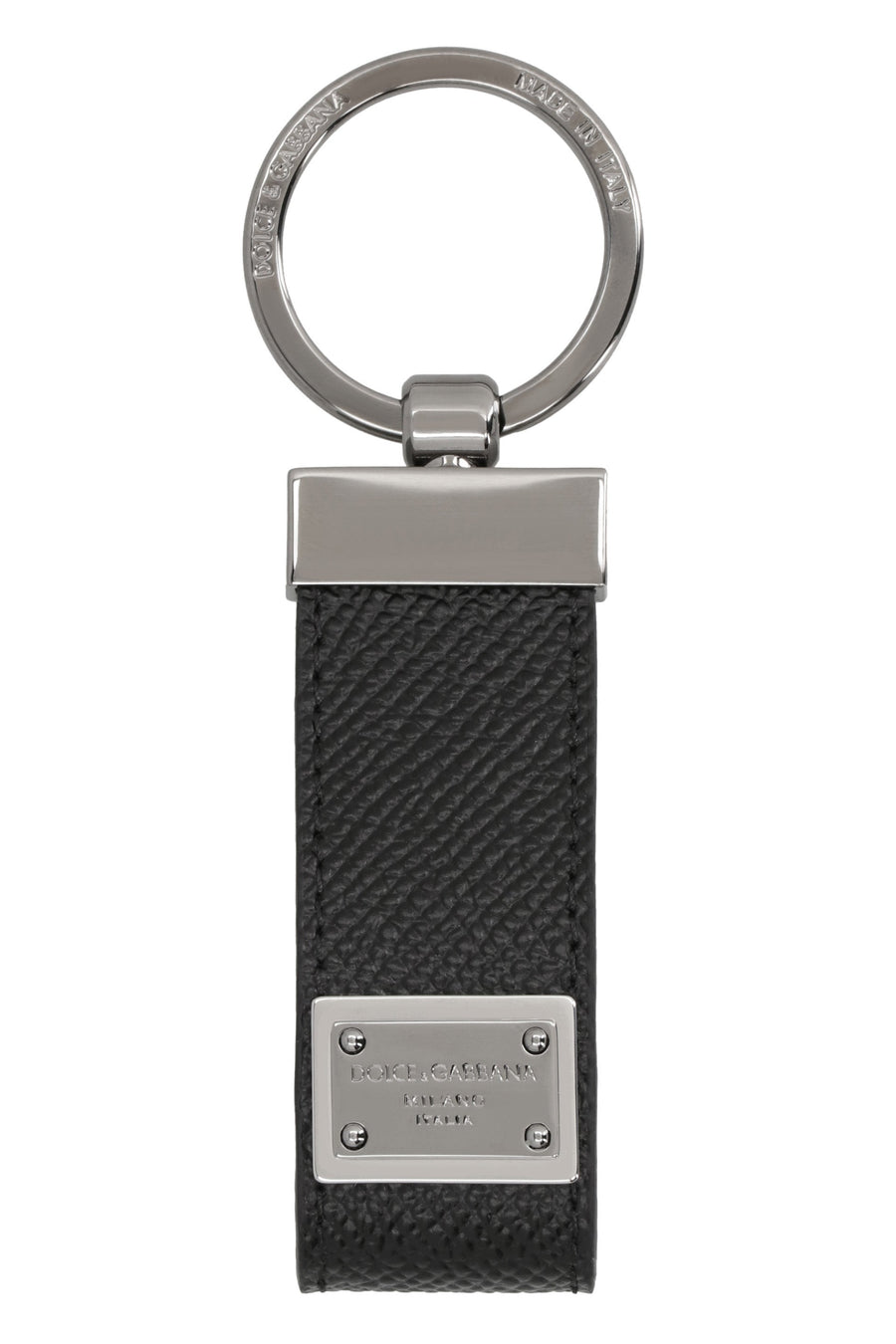 Dolce & Gabbana Dauphine-Print Calfskin Key Case — Black Calf Keychains