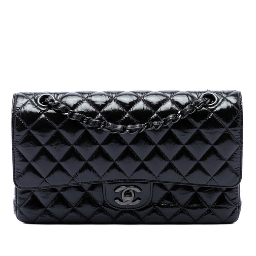 Medium Classic Shiny Crumpled Calfskin So Black Double Flap - Image 1