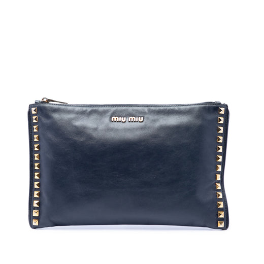 Studded Leather Zip Clutch - Image 1