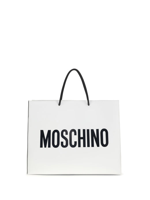 Moschino Logo-Print Calf Leather Shoulder Bag — White Bos Taurus