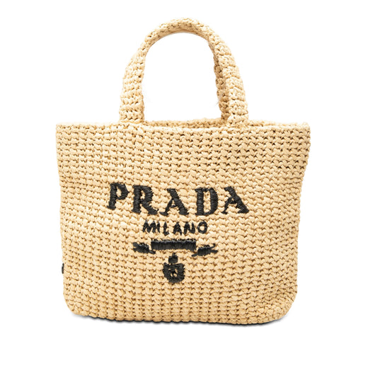 Small Raffia Effect Crochet Embroidered Logo Tote - Image 1
