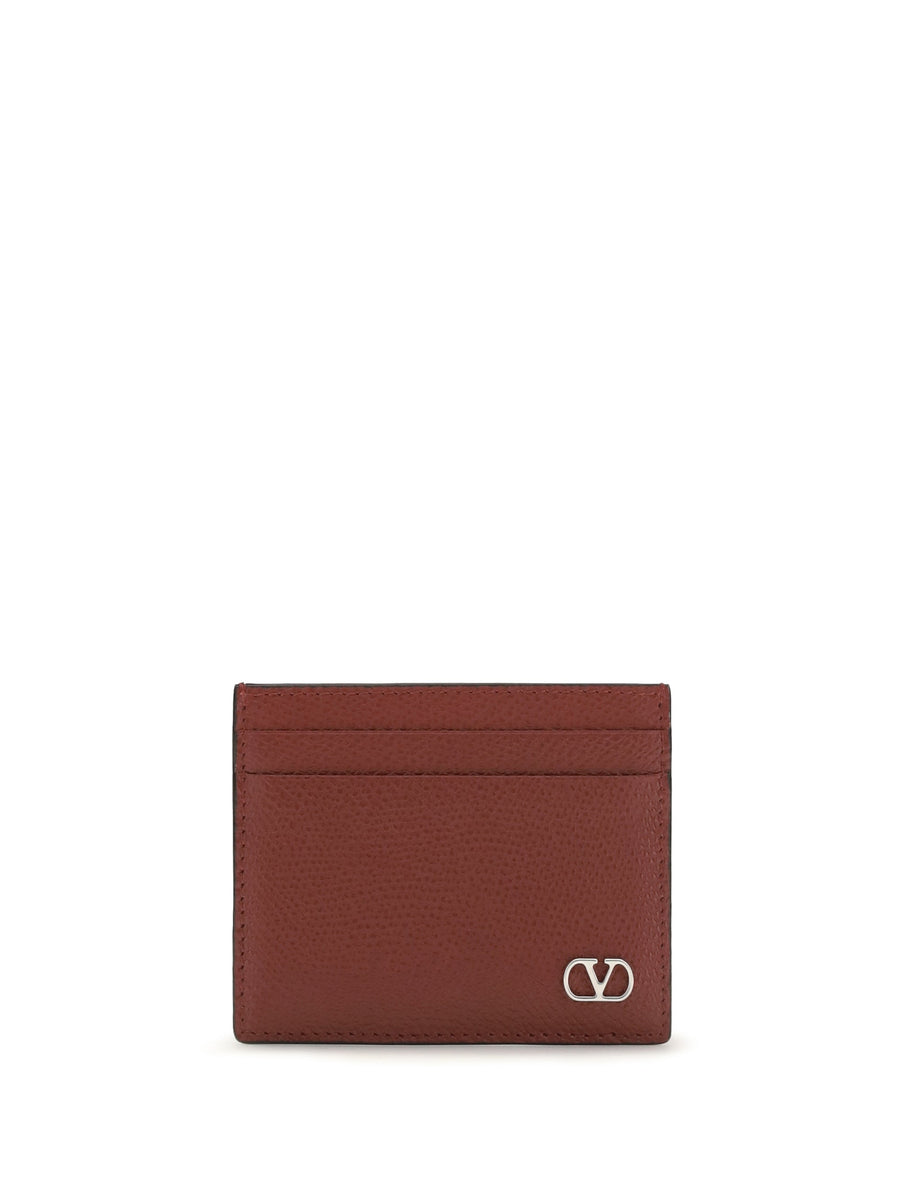 Valentino Garavani Vlogo Card Case — Red Calf Leather Bos Taurus Wallet