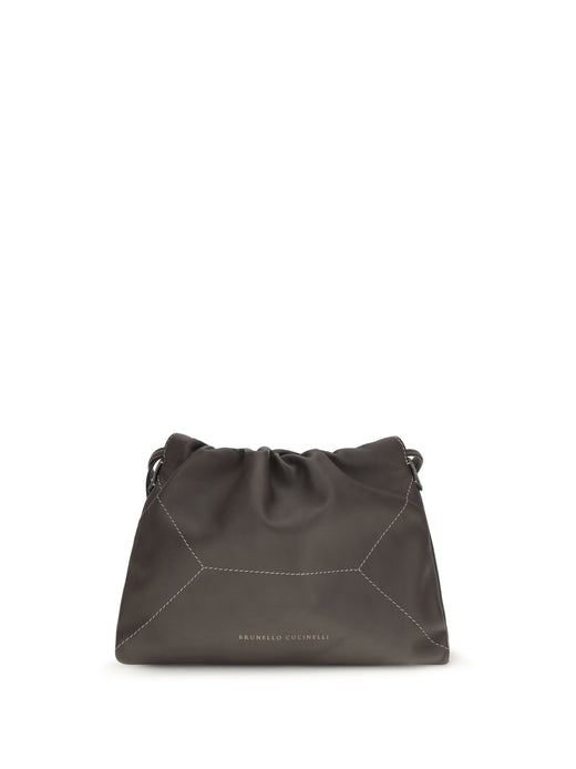 Brunello Cucinelli Calf Leather Gathered Shoulder Bag — Brown Bos Taurus