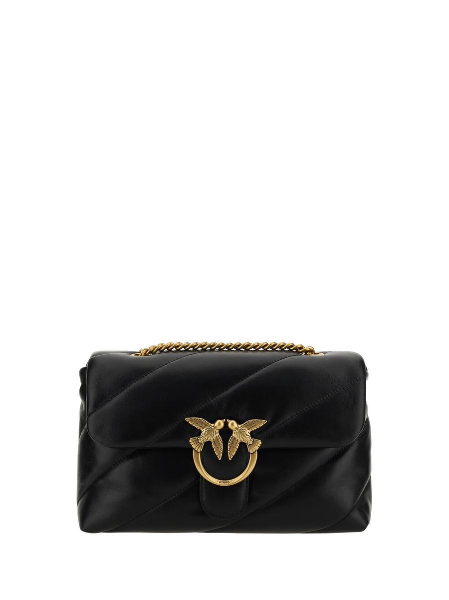 Pinko Love Shoulder Bag — Black Calf Leather Bos Taurus