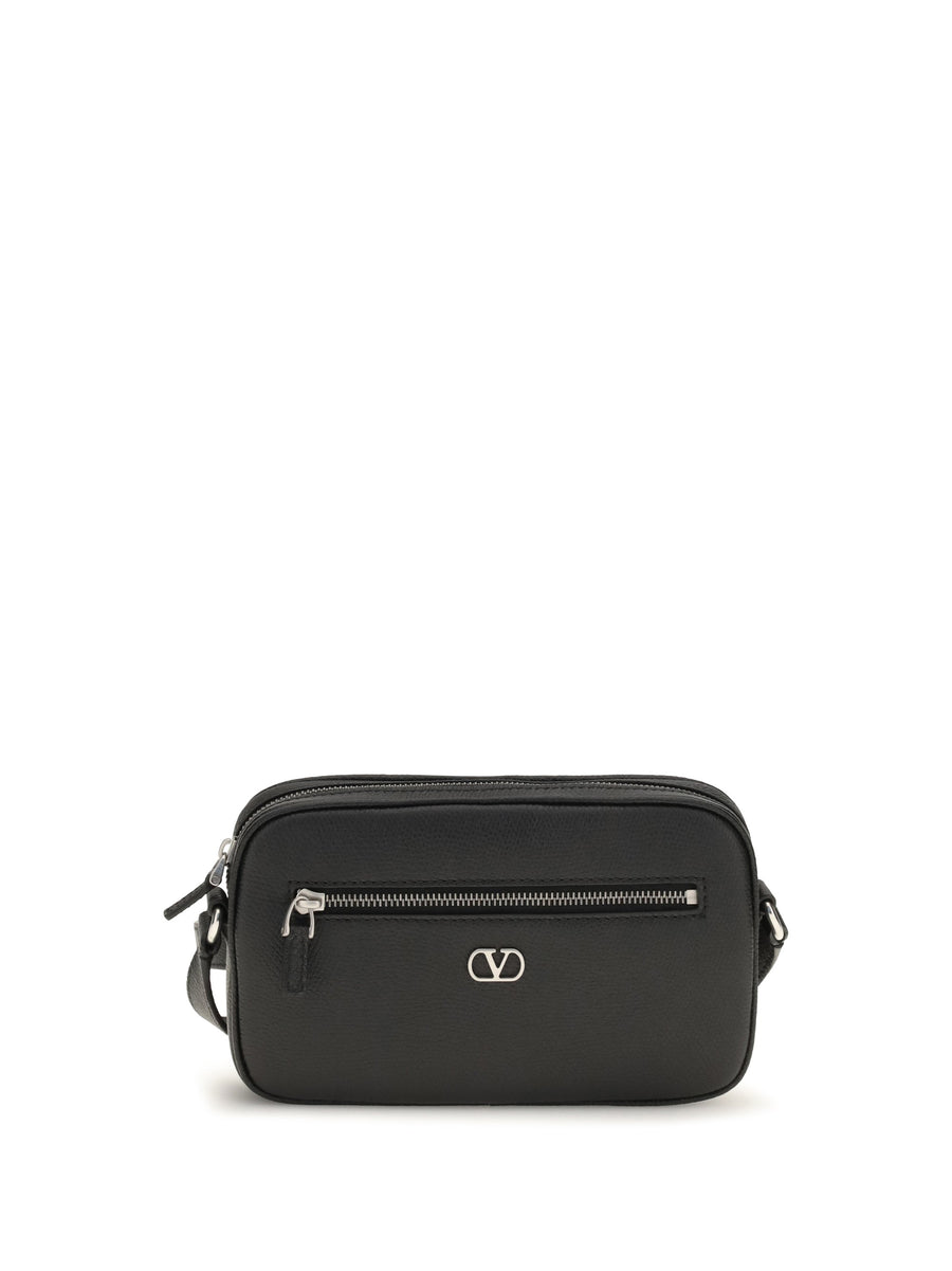Valentino Garavani Grained Leather Vlogo Crossbody Bag — Black Calf Bos Taurus