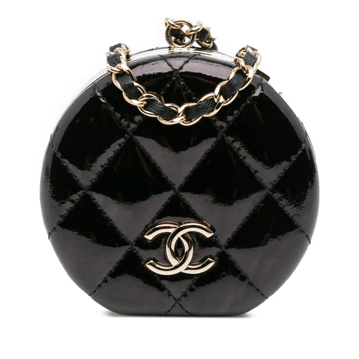 Quilted Patent Round Mirror Chain Necklace - Image 1