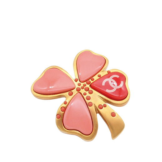 CC Gold Plated Resin Four Leaf Clover Brooch - Image 1
